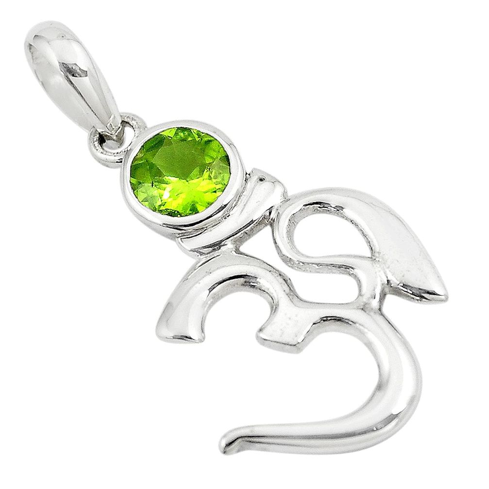 925 sterling silver 2.72cts natural green peridot om symbol pendant m93638