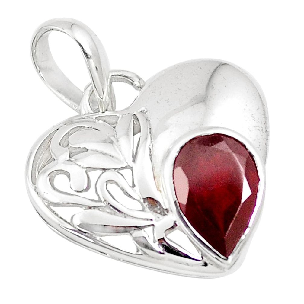 2.72cts natural red garnet 925 sterling silver heart pendant jewelry m93642