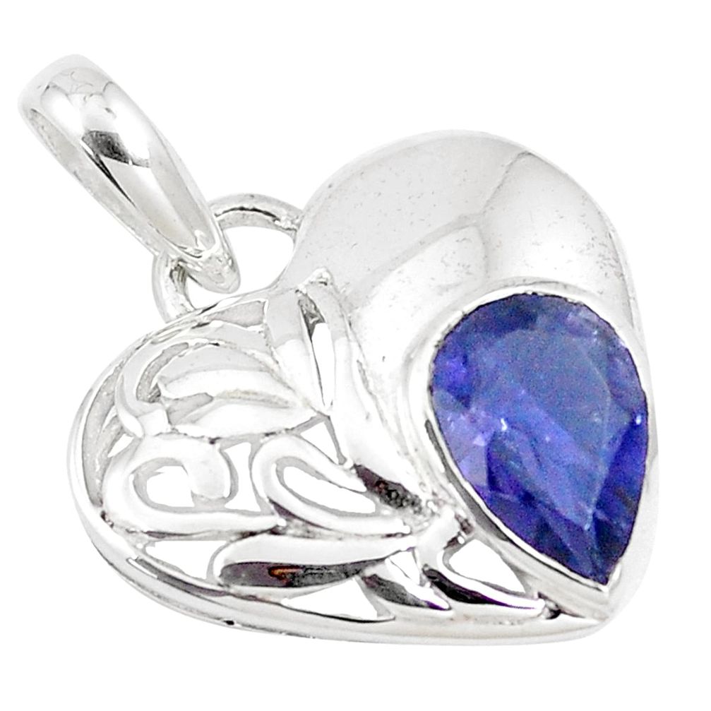 925 sterling silver 2.72cts natural blue iolite heart pendant jewelry m93644