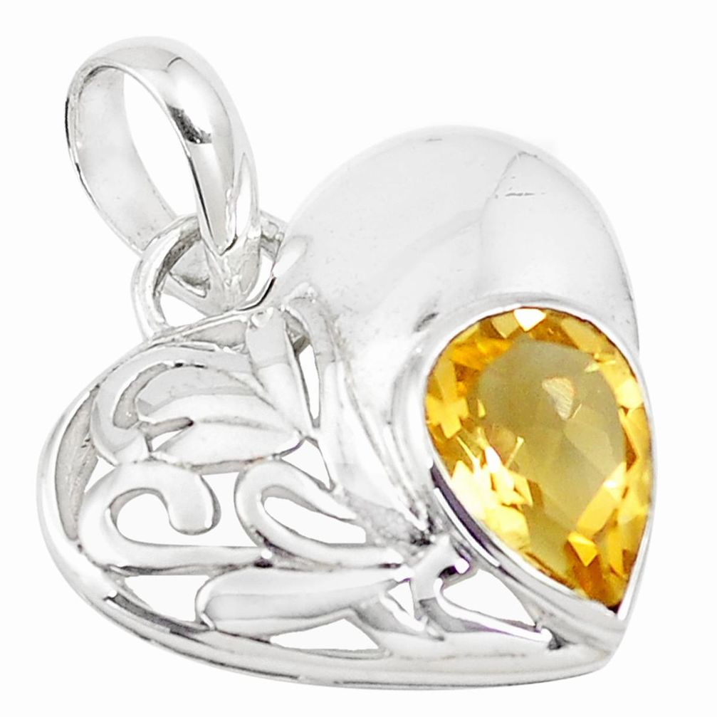 2.53cts natural yellow citrine pear 925 sterling silver heart pendant m93650