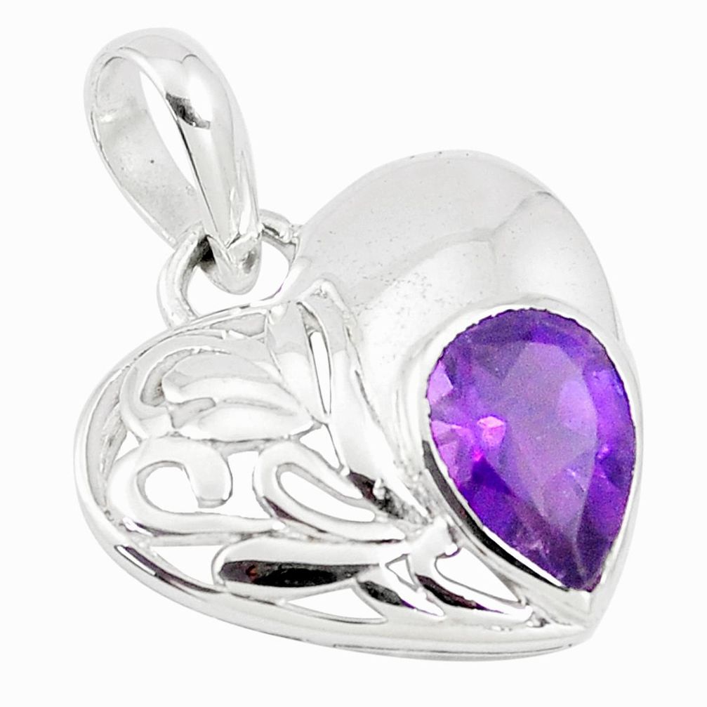 2.71cts natural purple amethyst 925 sterling silver heart pendant jewelry m93657