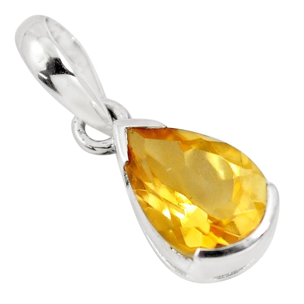 1.89cts natural yellow citrine pear 925 sterling silver pendant jewelry m93662