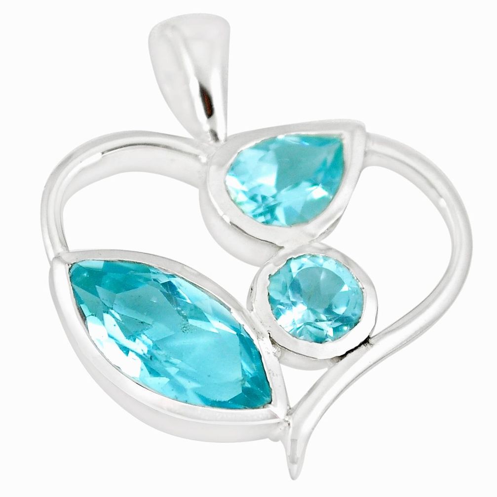 8.56cts natural blue topaz 925 sterling silver heart pendant jewelry m93702