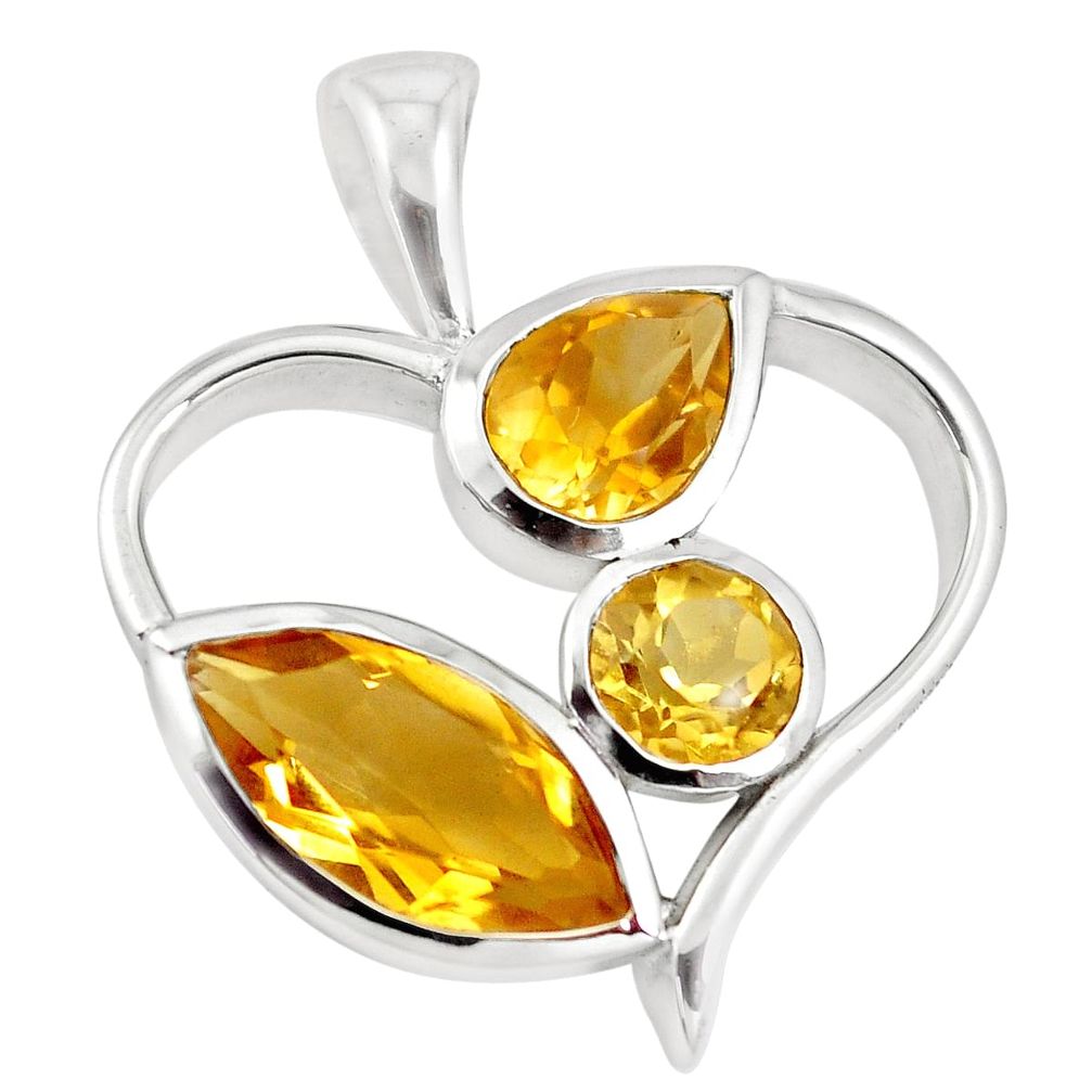 8.43cts natural yellow citrine 925 sterling silver heart pendant jewelry m93710