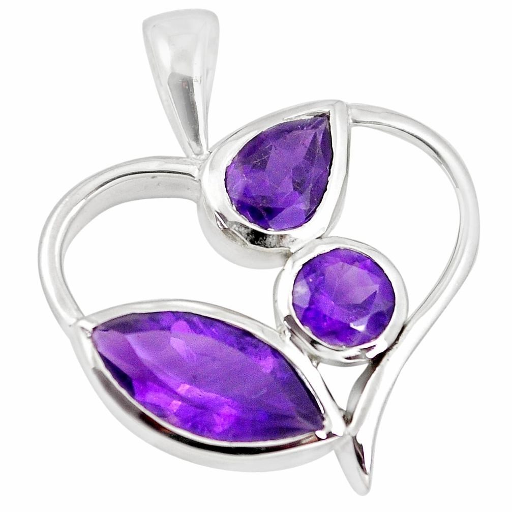 8.40cts natural purple amethyst 925 sterling silver heart pendant jewelry m93715