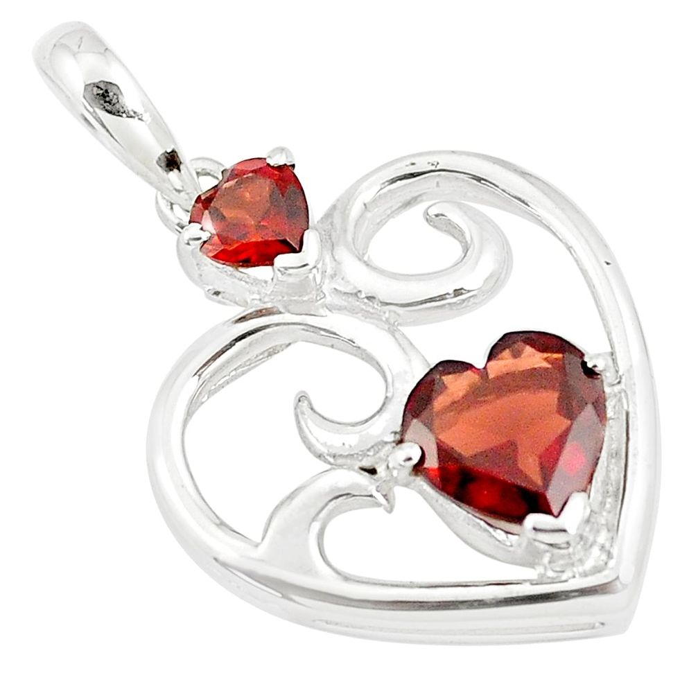 3.93cts natural red garnet 925 sterling silver heart pendant jewelry m93721