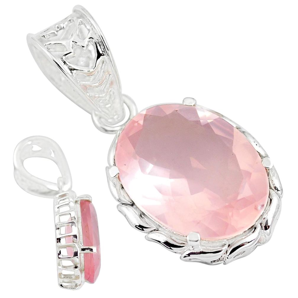 15.64cts natural pink rose quartz 925 sterling silver pendant jewelry m93796