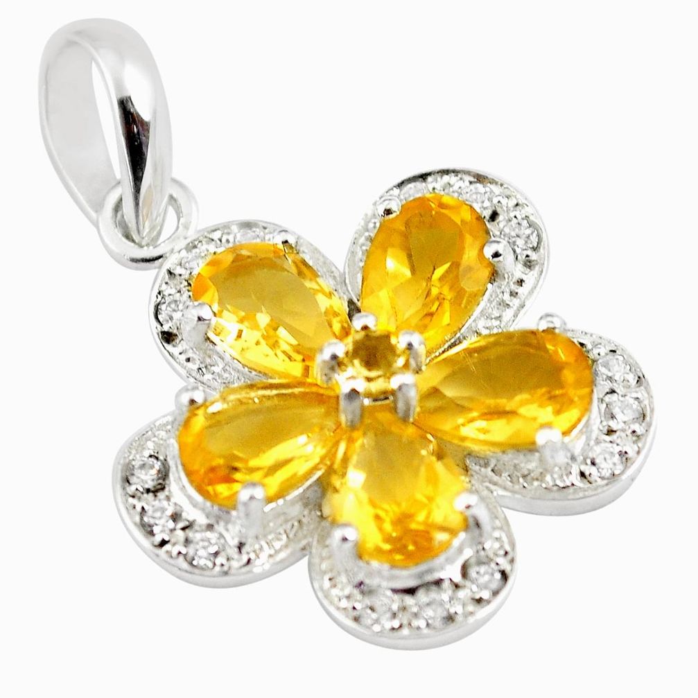 925 sterling silver 9.61cts natural yellow citrine pear topaz pendant m93820