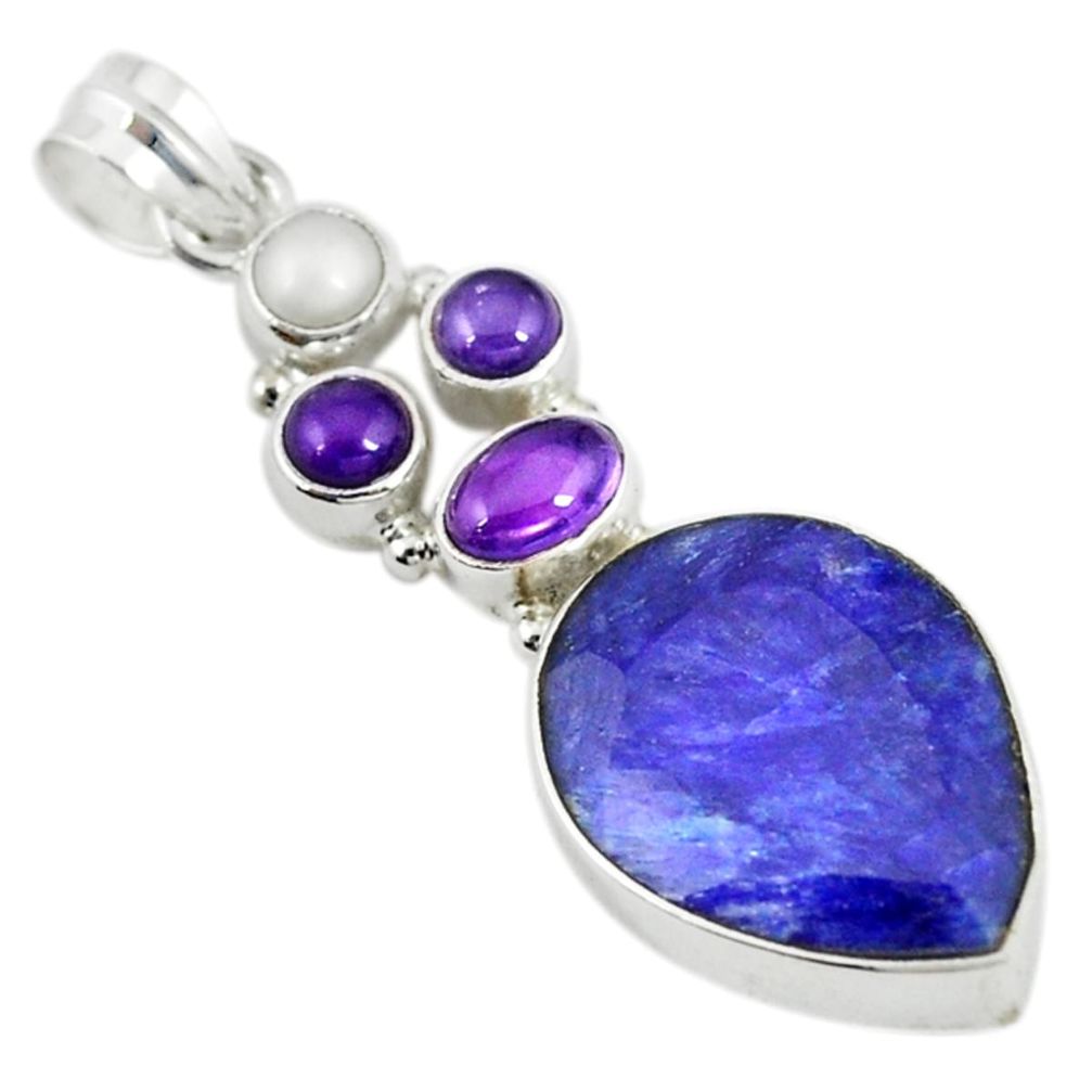 925 sterling silver natural blue sapphire amethyst pearl pendant m9520