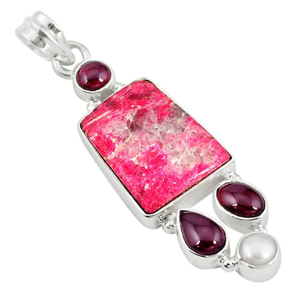 Natural pink thulite (unionite, pink zoisite) pearl 925 silver pendant m9534