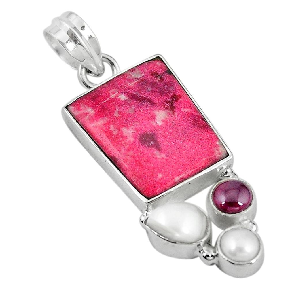 Natural pink thulite (unionite, pink zoisite) pearl 925 silver pendant m9539