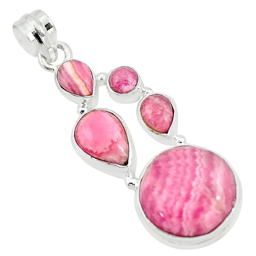 20.86cts natural pink rhodochrosite inca rose 925 silver pendant jewelry m95446