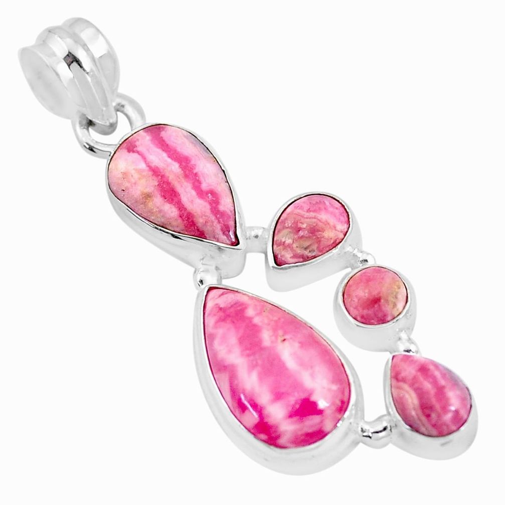 12.65cts natural pink rhodochrosite inca rose 925 silver pendant jewelry m95448