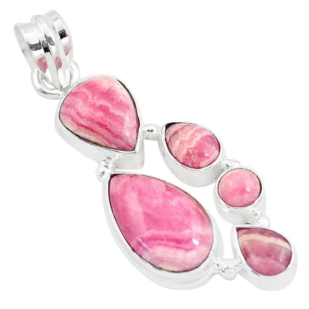 12.97cts natural pink rhodochrosite inca rose 925 silver pendant jewelry m95456