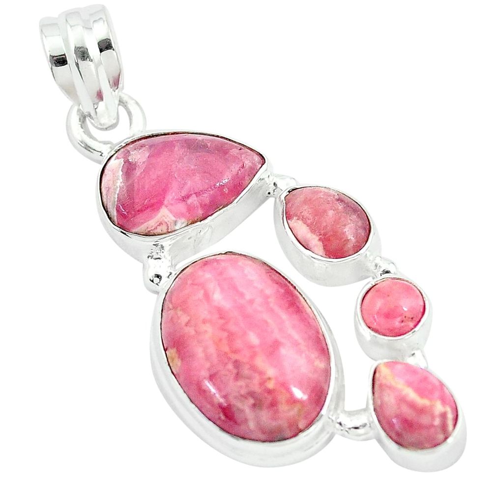 13.33cts natural pink rhodochrosite inca rose 925 silver pendant jewelry m95459