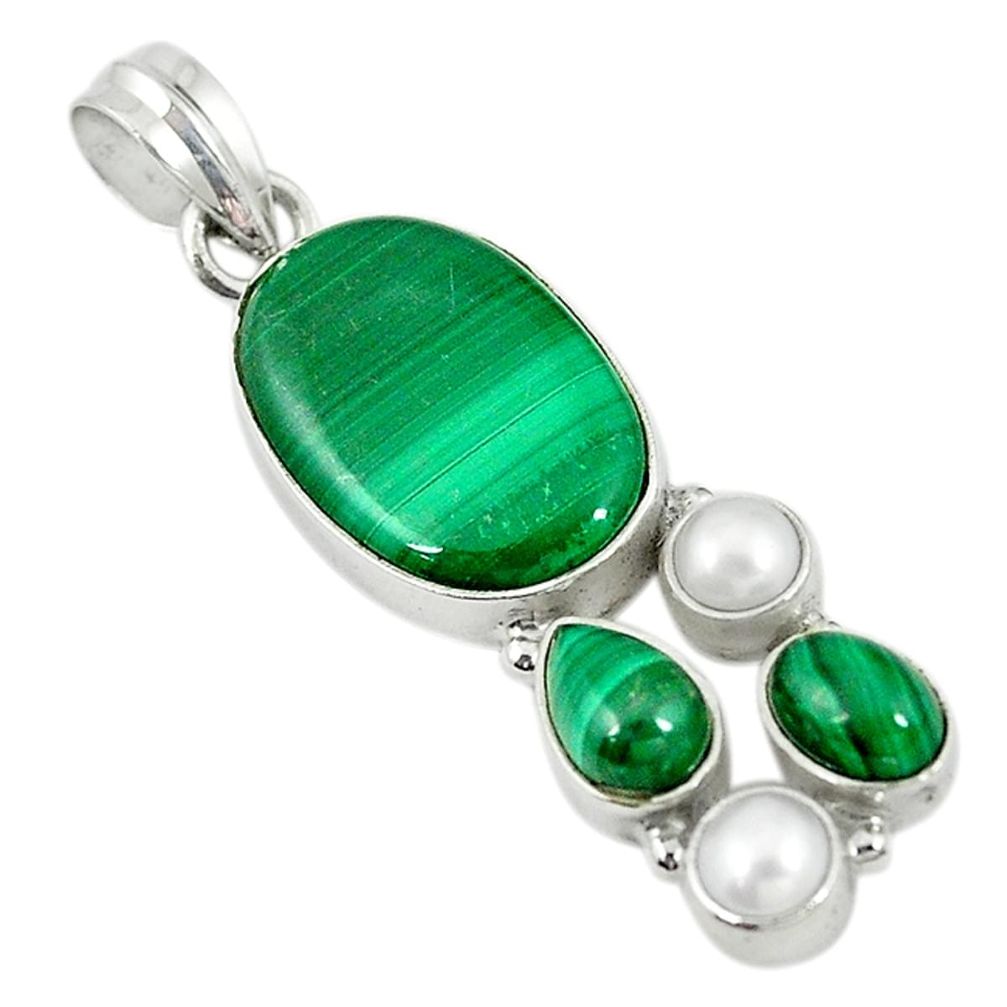 925 silver natural green malachite (pilot's stone) pearl pendant jewelry m9551