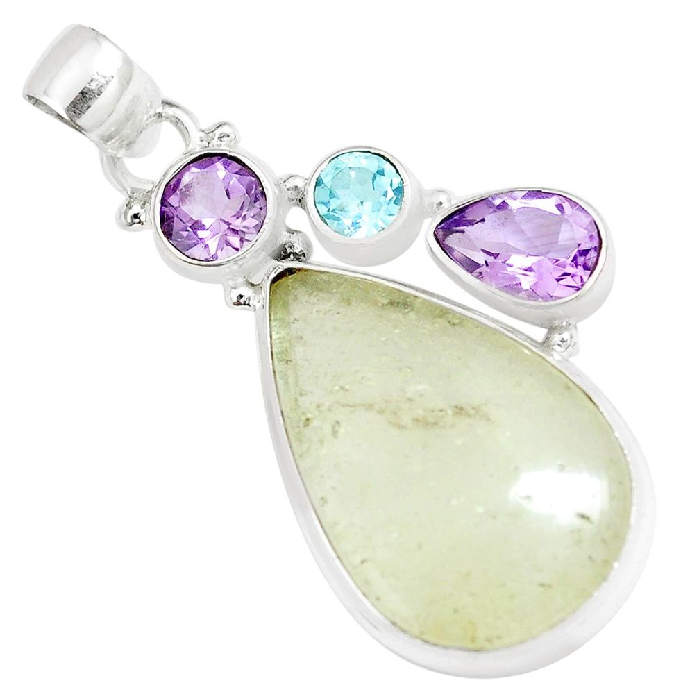 19.23cts natural libyan desert glass amethyst topaz 925 silver pendant m95521