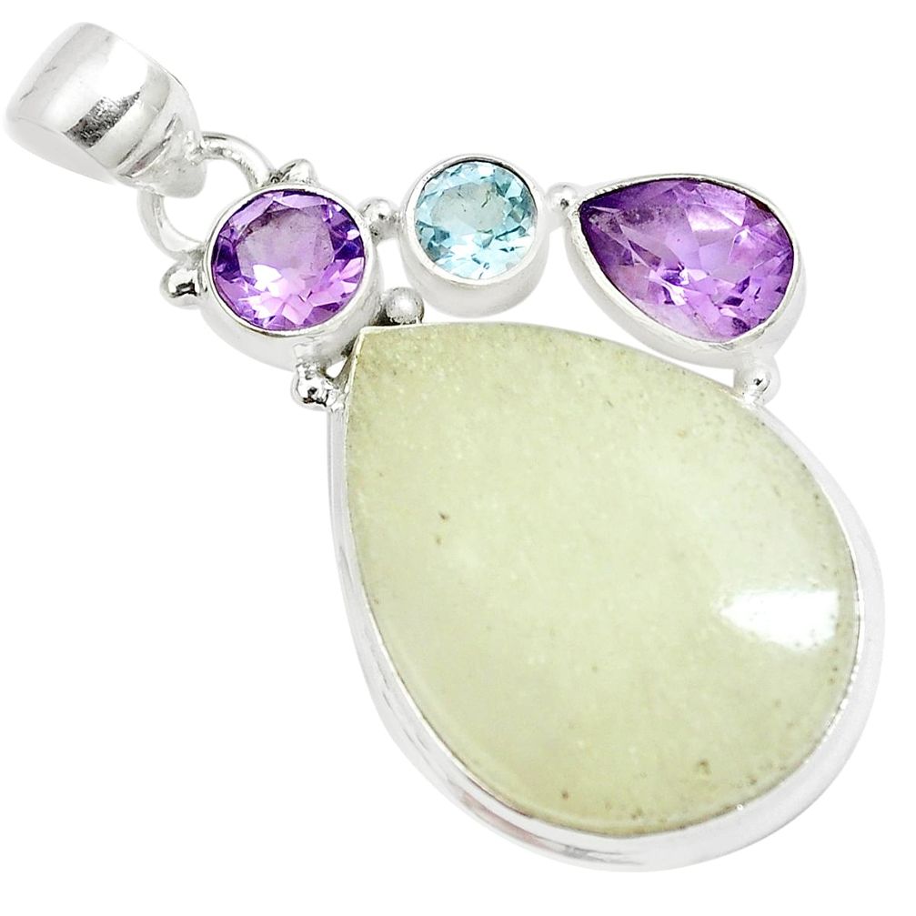 21.48cts natural libyan desert glass amethyst topaz 925 silver pendant m95529