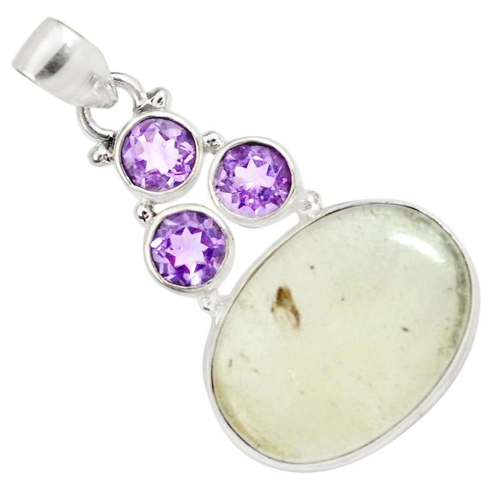 925 silver 18.68cts natural libyan desert glass oval amethyst pendant m95531