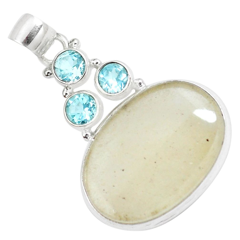 925 silver 21.48cts natural libyan desert glass oval blue topaz pendant m95535