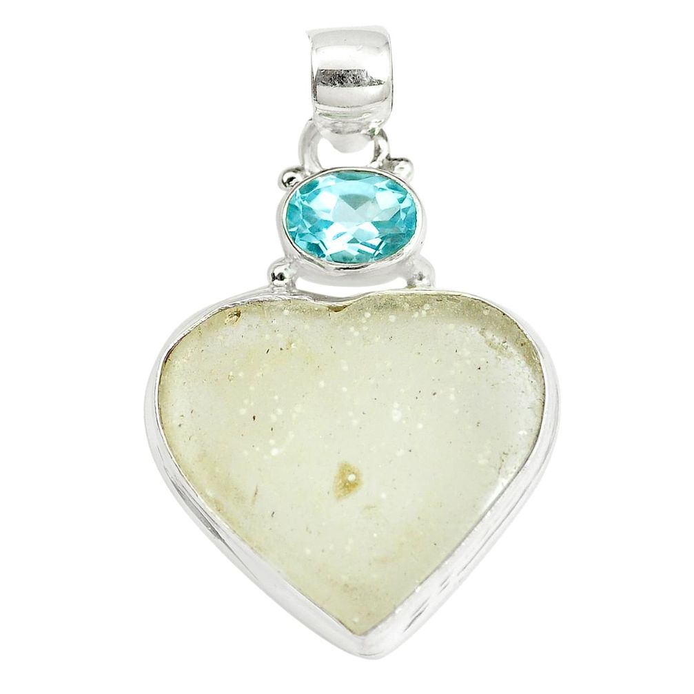 14.23cts natural libyan desert glass blue topaz 925 silver heart pendant m95555