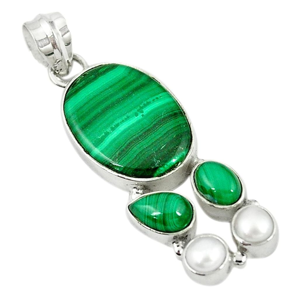 925 silver natural green malachite (pilot's stone) pearl pendant jewelry m9558
