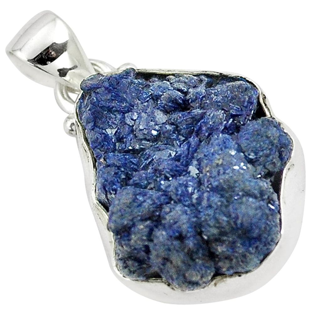 19.82cts natural blue azurite druzy 925 sterling silver pendant jewelry m95642