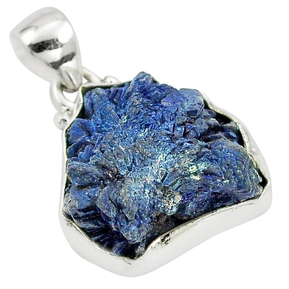 18.46cts natural blue azurite druzy 925 sterling silver pendant jewelry m95644