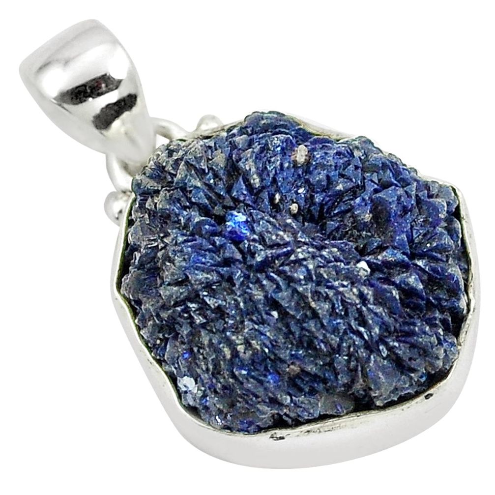 19.27cts natural blue azurite druzy 925 sterling silver pendant jewelry m95651