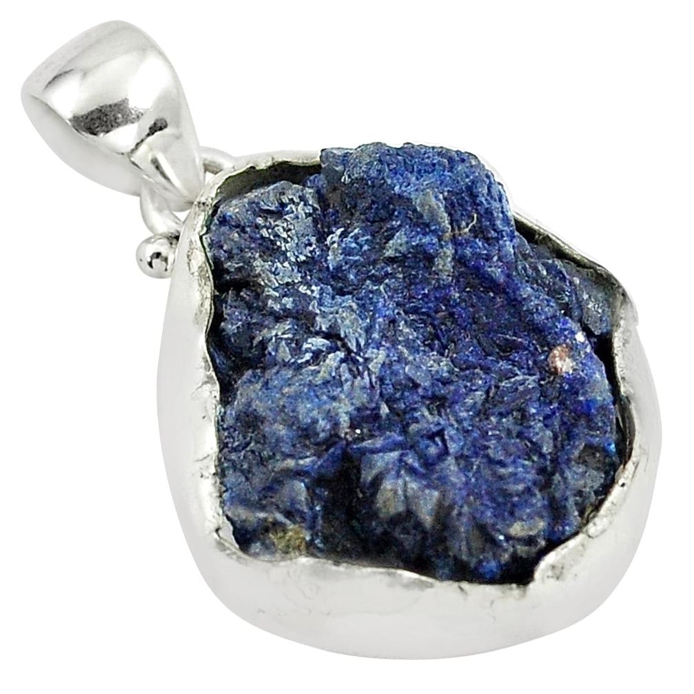 22.59cts natural blue azurite druzy 925 sterling silver pendant jewelry m95655
