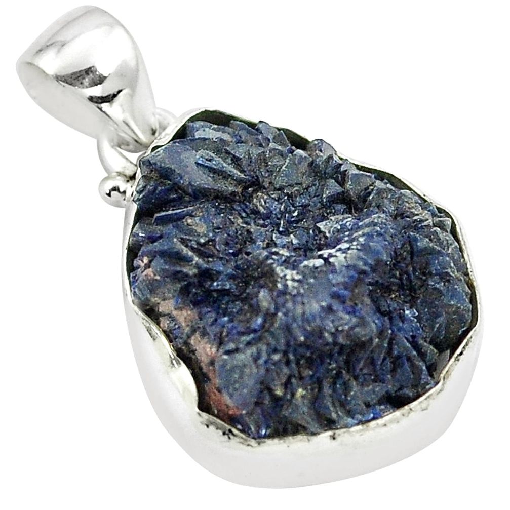 22.05cts natural blue azurite druzy 925 sterling silver pendant jewelry m95656
