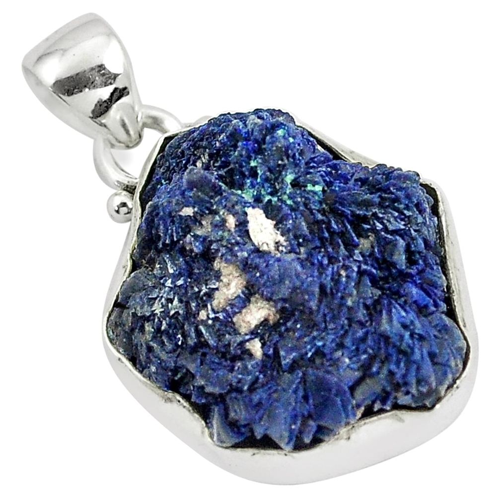 25.57cts natural blue azurite druzy 925 sterling silver pendant jewelry m95658