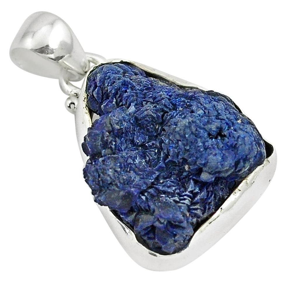 20.88cts natural blue azurite druzy 925 sterling silver pendant jewelry m95659
