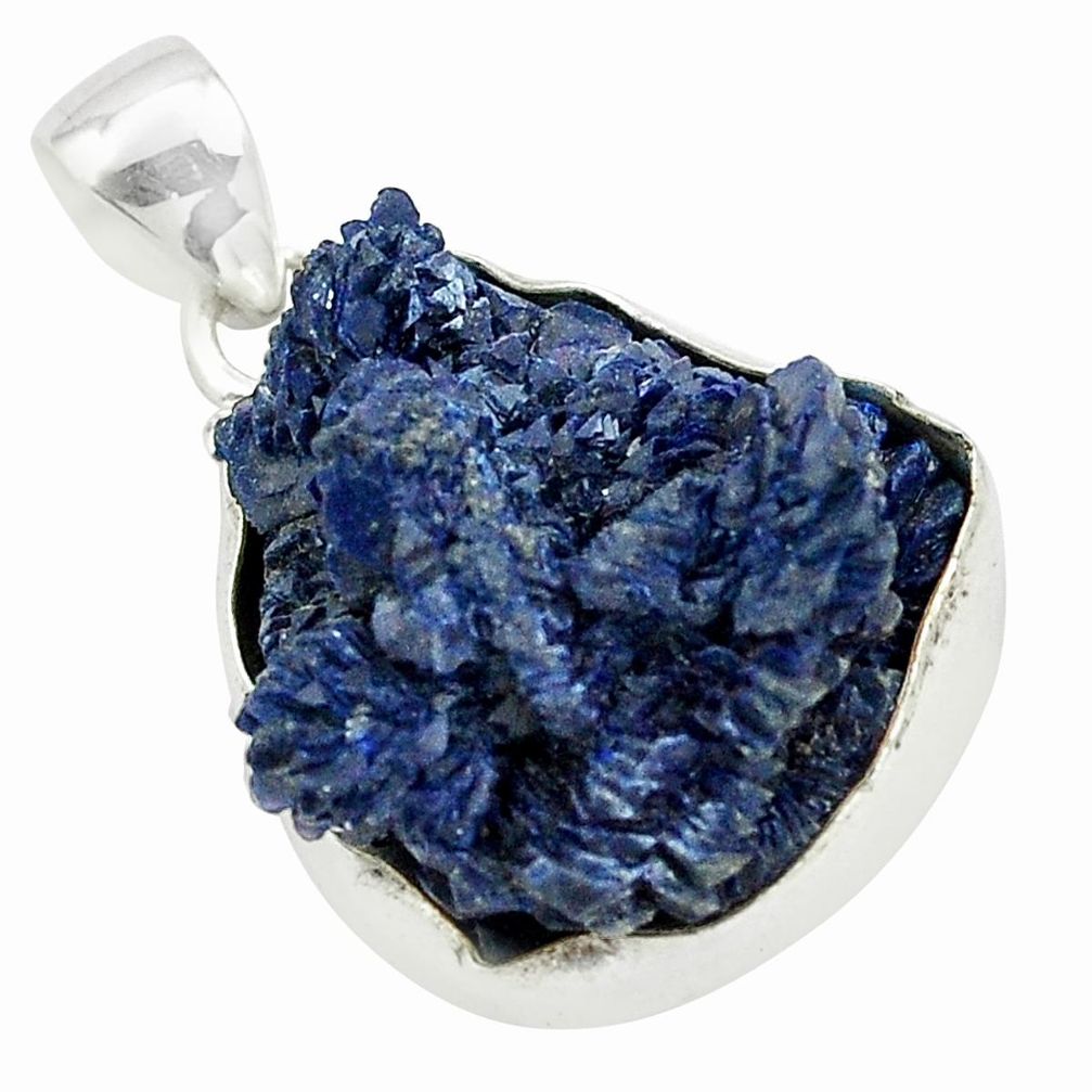925 sterling silver 25.41cts natural blue azurite druzy fancy pendant m95660