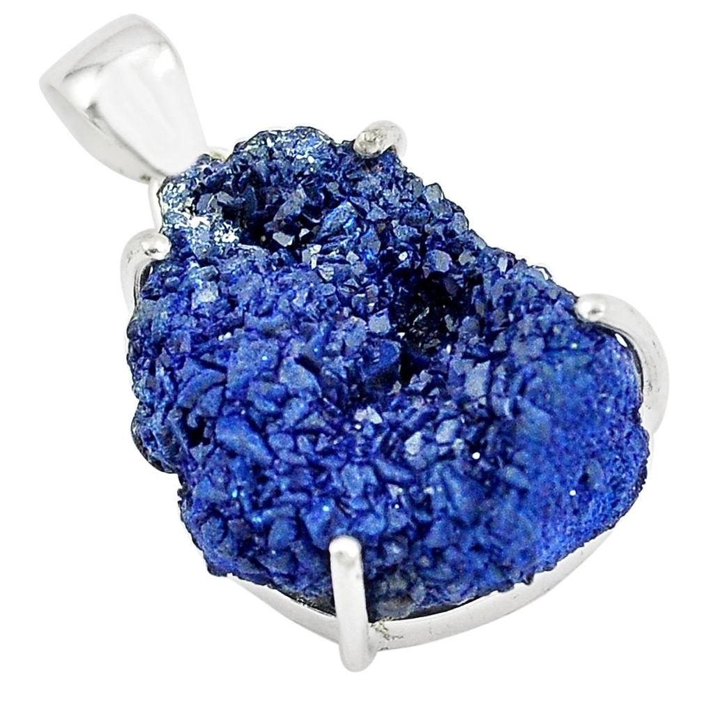 26.16cts natural blue azurite druzy 925 sterling silver pendant jewelry m95662