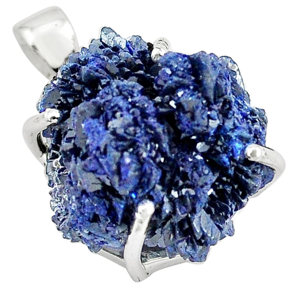 925 sterling silver 24.33cts natural blue azurite druzy fancy pendant m95665