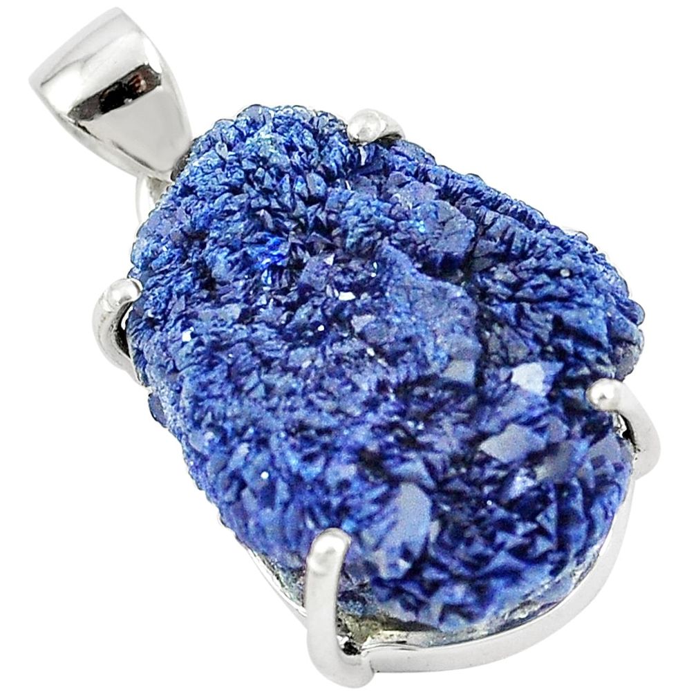 26.85cts natural blue azurite druzy 925 sterling silver pendant jewelry m95666