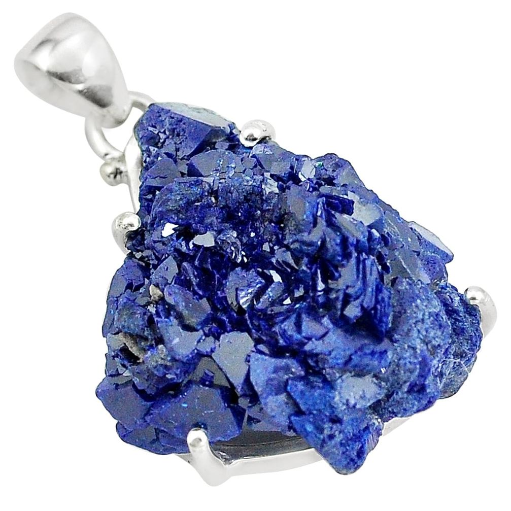 31.00cts natural blue azurite druzy 925 sterling silver pendant jewelry m95670