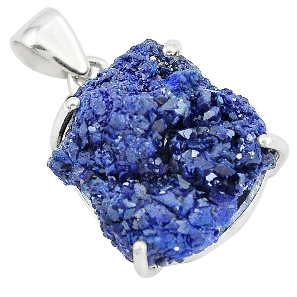29.09cts natural blue azurite druzy 925 sterling silver pendant jewelry m95672