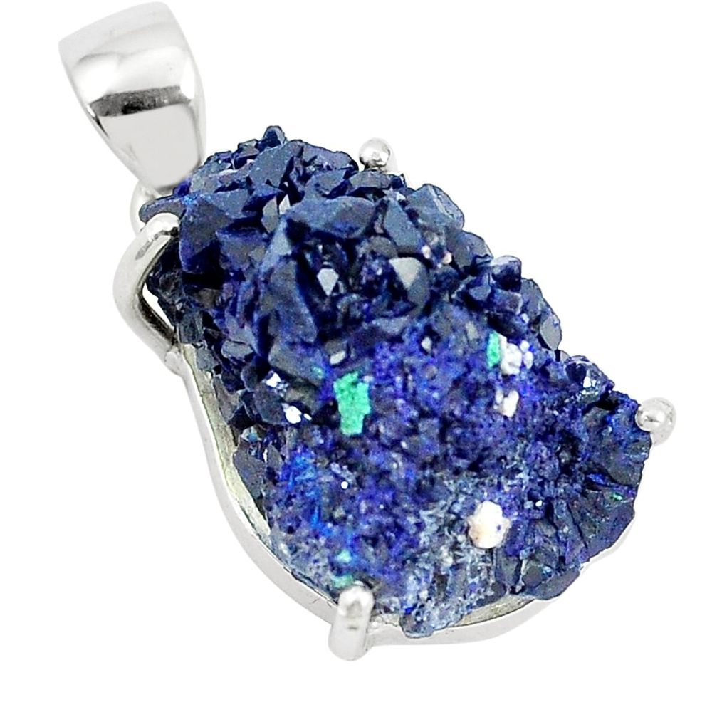 25.20cts natural blue azurite druzy 925 sterling silver pendant jewelry m95675