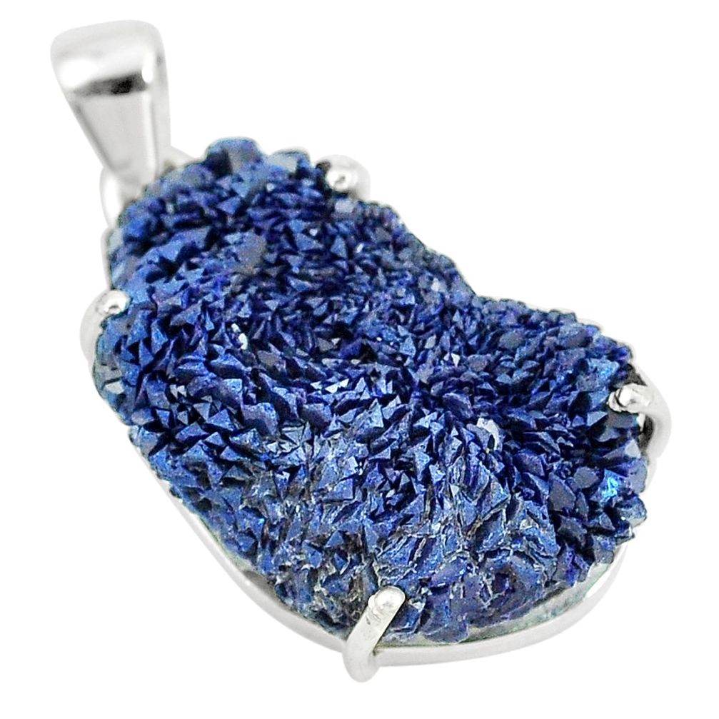 33.26cts natural blue azurite druzy 925 sterling silver pendant jewelry m95676