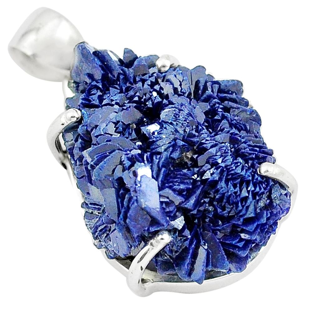 31.00cts natural blue azurite druzy 925 sterling silver pendant jewelry m95677