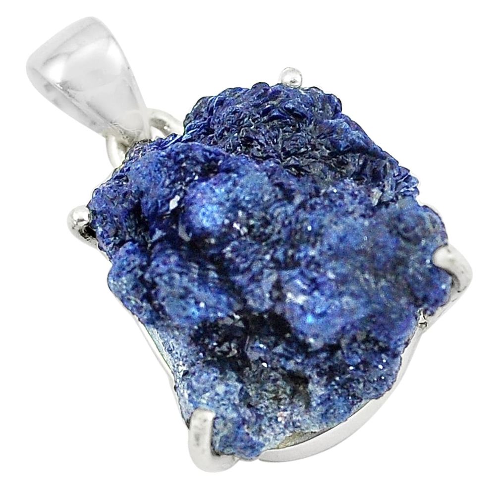 29.75cts natural blue azurite druzy 925 sterling silver pendant jewelry m95679