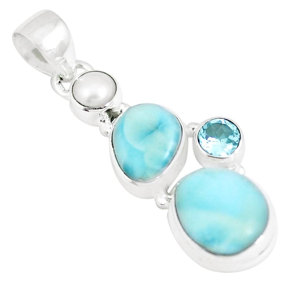 9.45cts natural blue larimar topaz pearl 925 sterling silver pendant m95705