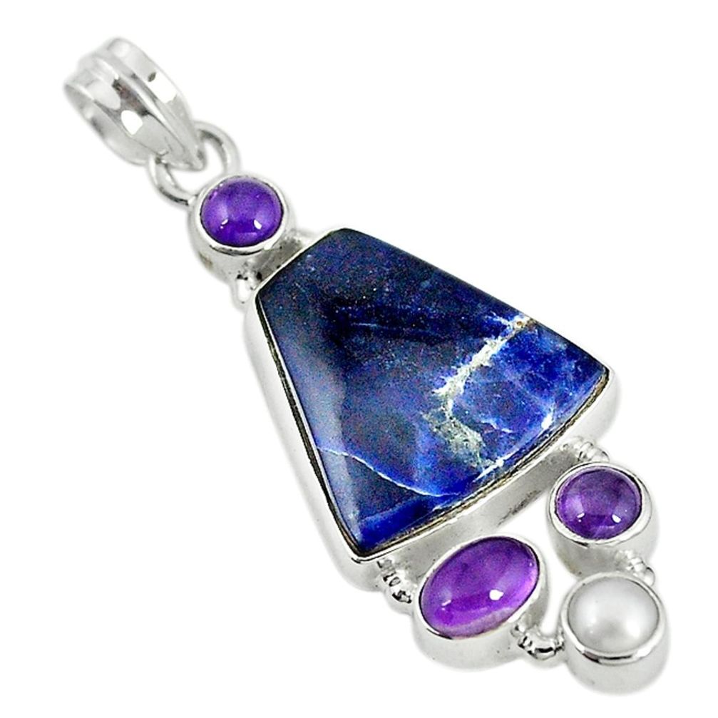 Natural orange sodalite amethyst pearl 925 sterling silver pendant m9601