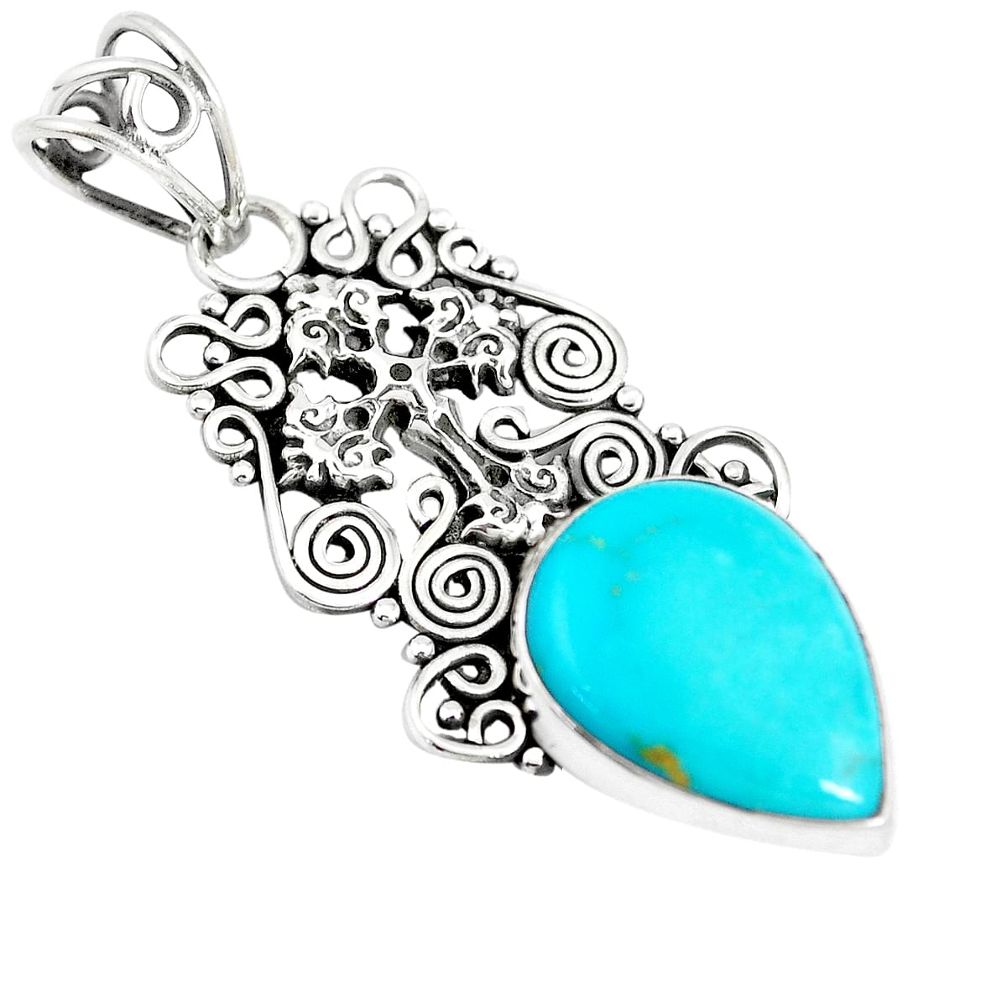 925 silver 14.26cts natural blue kingman turquoise holy cross pendant m96064