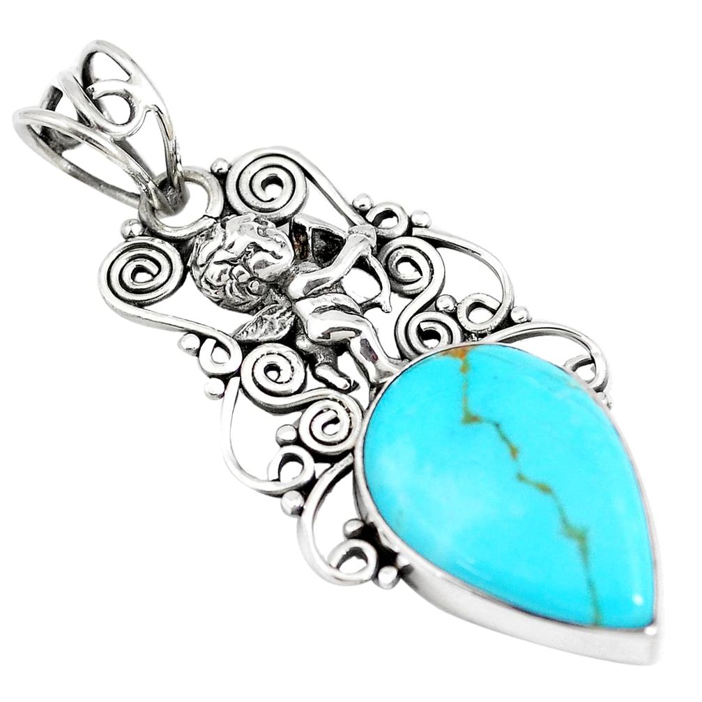 925 silver 12.60cts natural kingman turquoise cupid angel wings pendant m96076