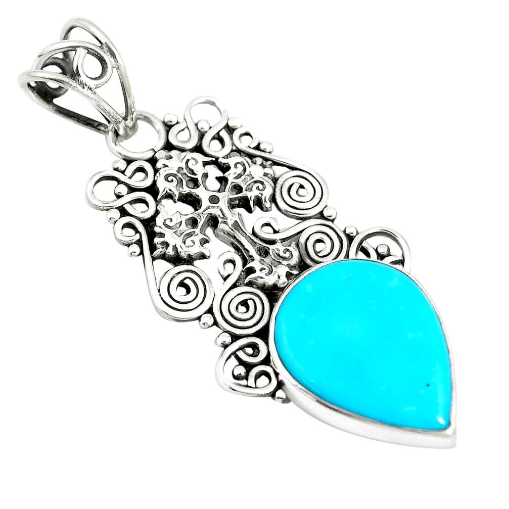 12.96cts natural blue kingman turquoise 925 silver holy cross pendant m96078