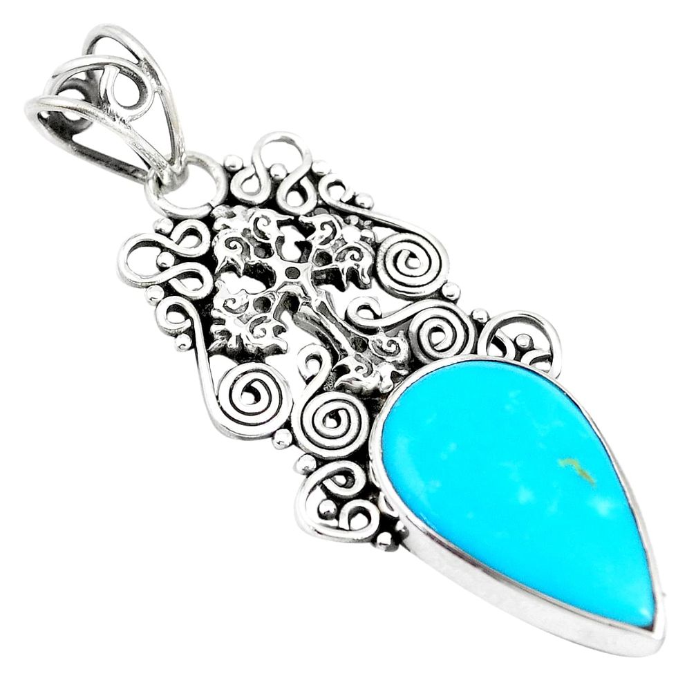 925 silver 12.52cts natural blue kingman turquoise holy cross pendant m96080