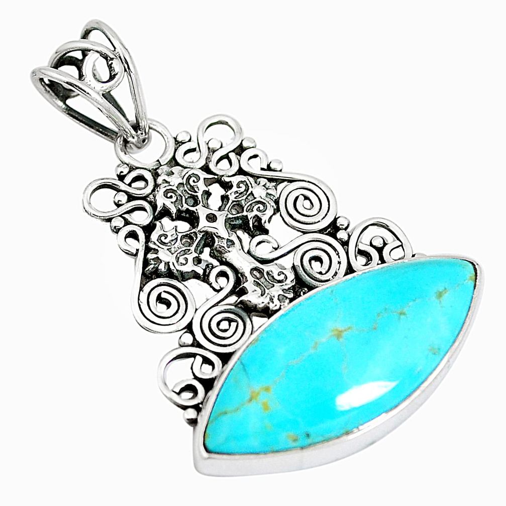 15.02cts natural blue kingman turquoise 925 silver holy cross pendant m96085